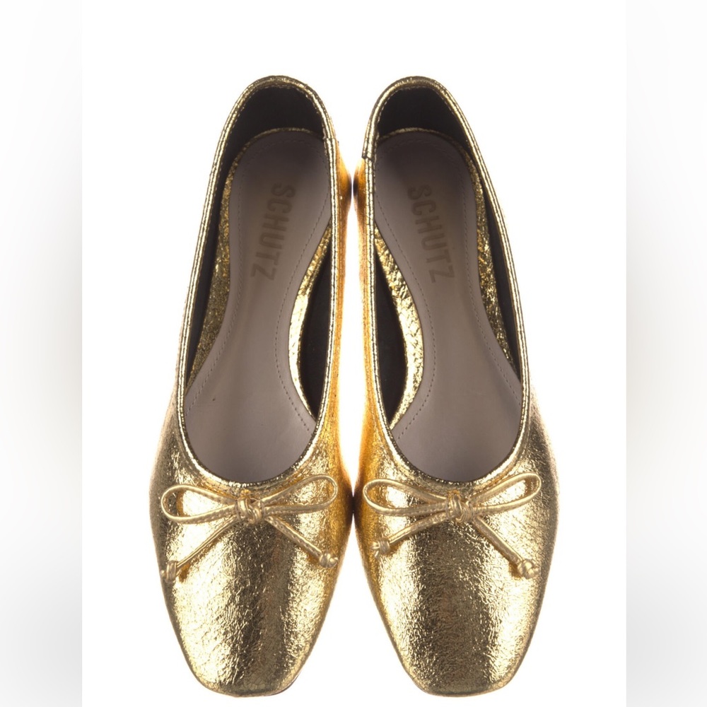 SCHUTZ- Leather Ballerina Flats in GOLD